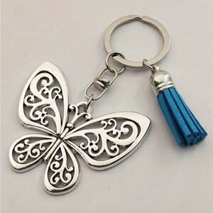 Silvery Hollow Butterfly Keychain Pendant With Tassel NEW